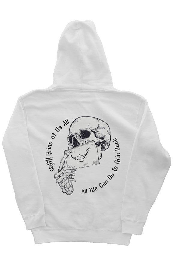 Death Grins At Us All White Hoodie